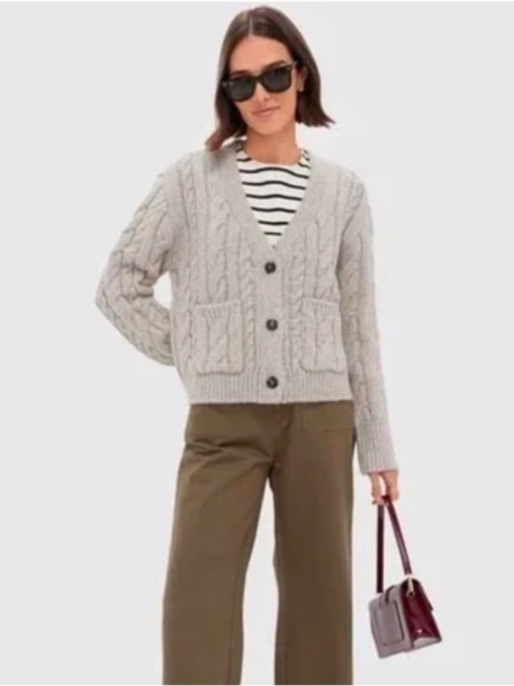 Tuckernuck Cozy Thick Chunky Cable Knit Cardigan Wool Blend Sweater Gray NWT M
